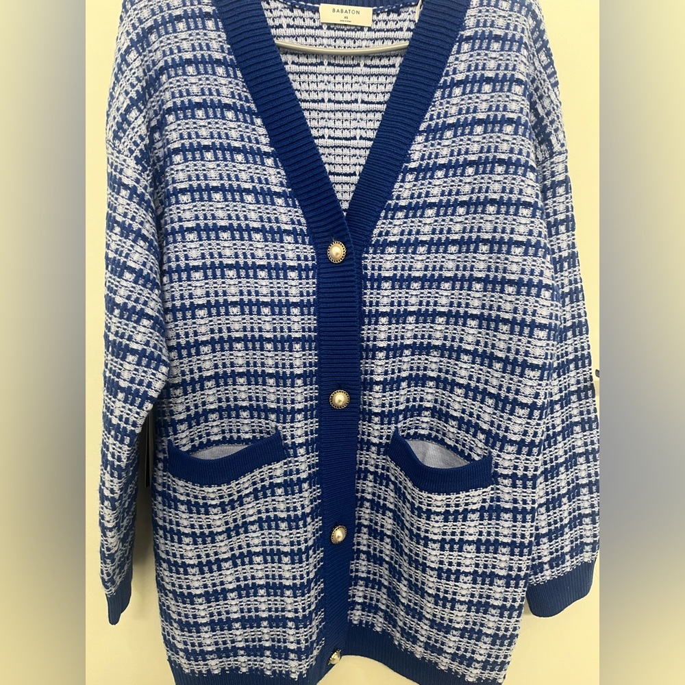 Babaton Aritzia Lacer Cardigan Blue and White Tweed XS